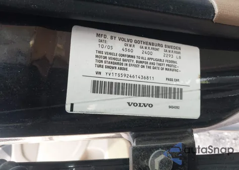 2006 Volvo S80 2.5T z USA, uszkodzony, nr VIN YV1TS592461436811